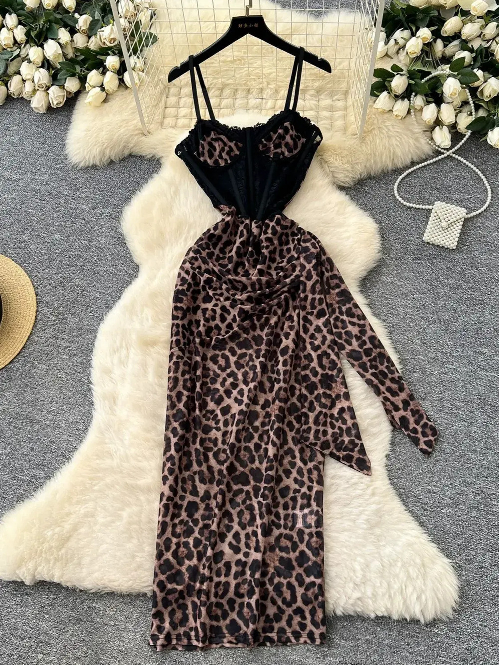 ZARA Leopard Lace Panel Cami Dress